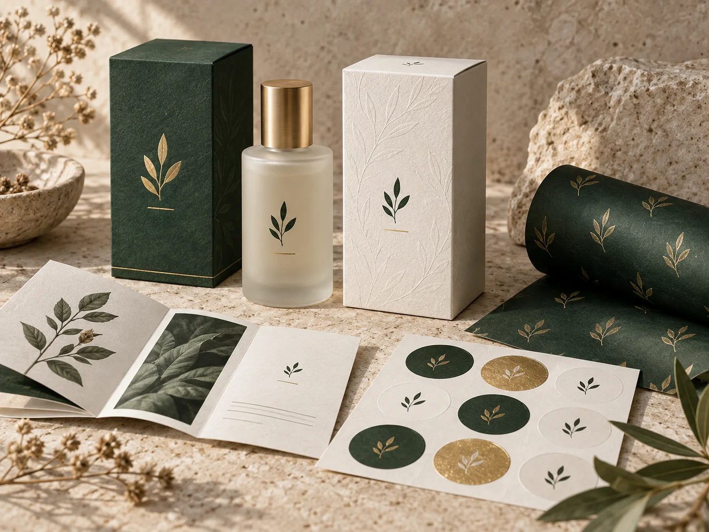 Packaging botanic premium pentru o colecție fictivă de îngrijire