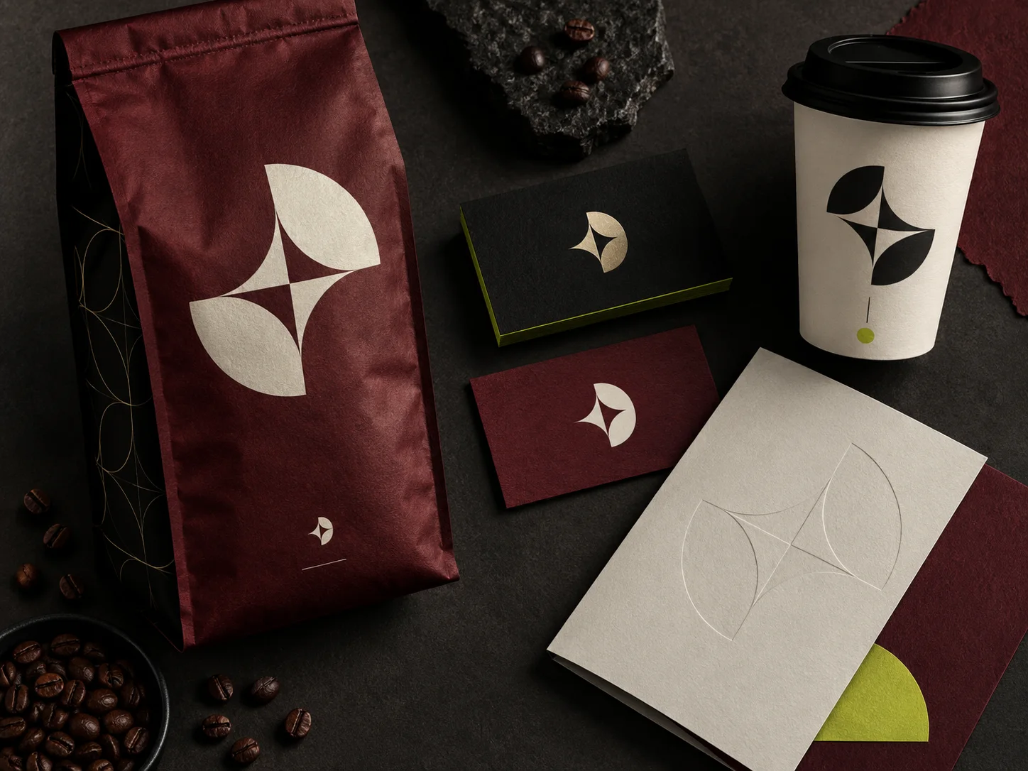 Mockup premium de identitate vizuală pentru un brand artizanal de cafea
